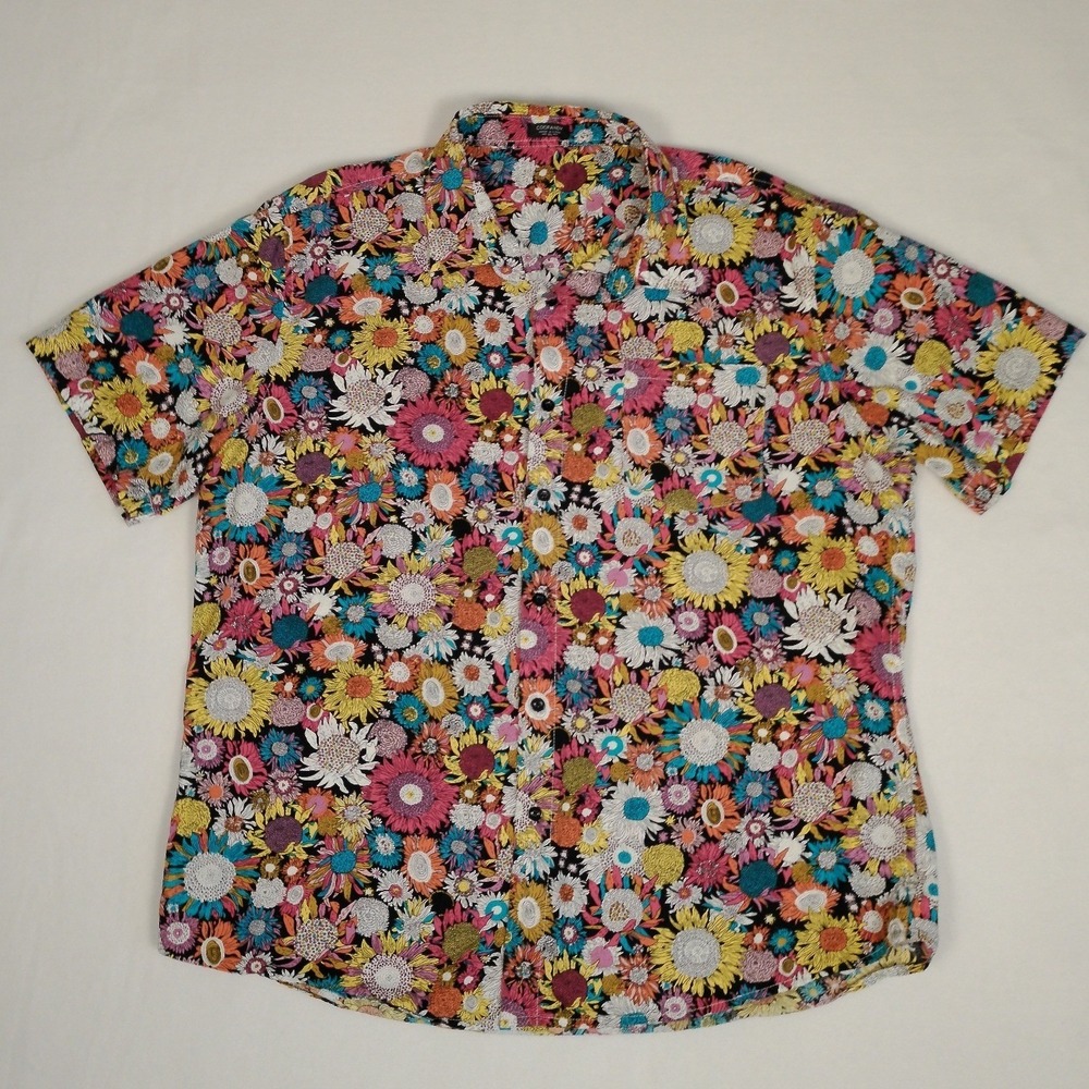 Coofandy Mens XL Short Sleeve Button Down Shirt‎ Floral Sunflower Multi-Color